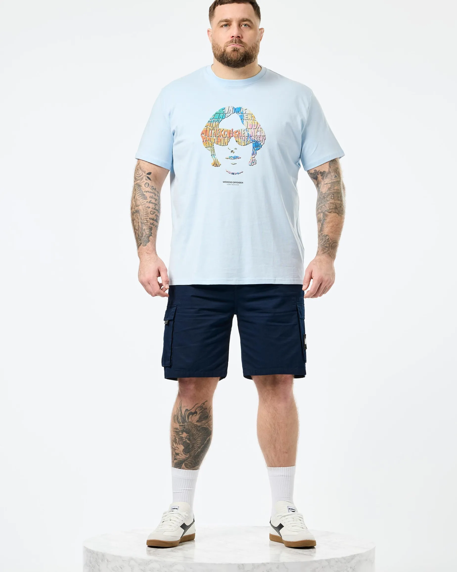 Übergröße - Kinky Afro Grafik T-Shirt Ozeanwelle Blau
