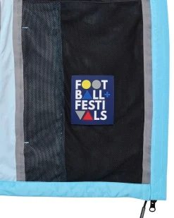Football + Festivals Wasserdichte Pack-Away-Jacke Ocean Wave Blue