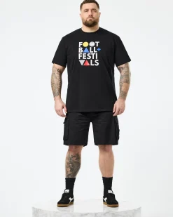 Große Größen - T-Shirt mit Grafik „Football + Festivals“ in Schwarz
