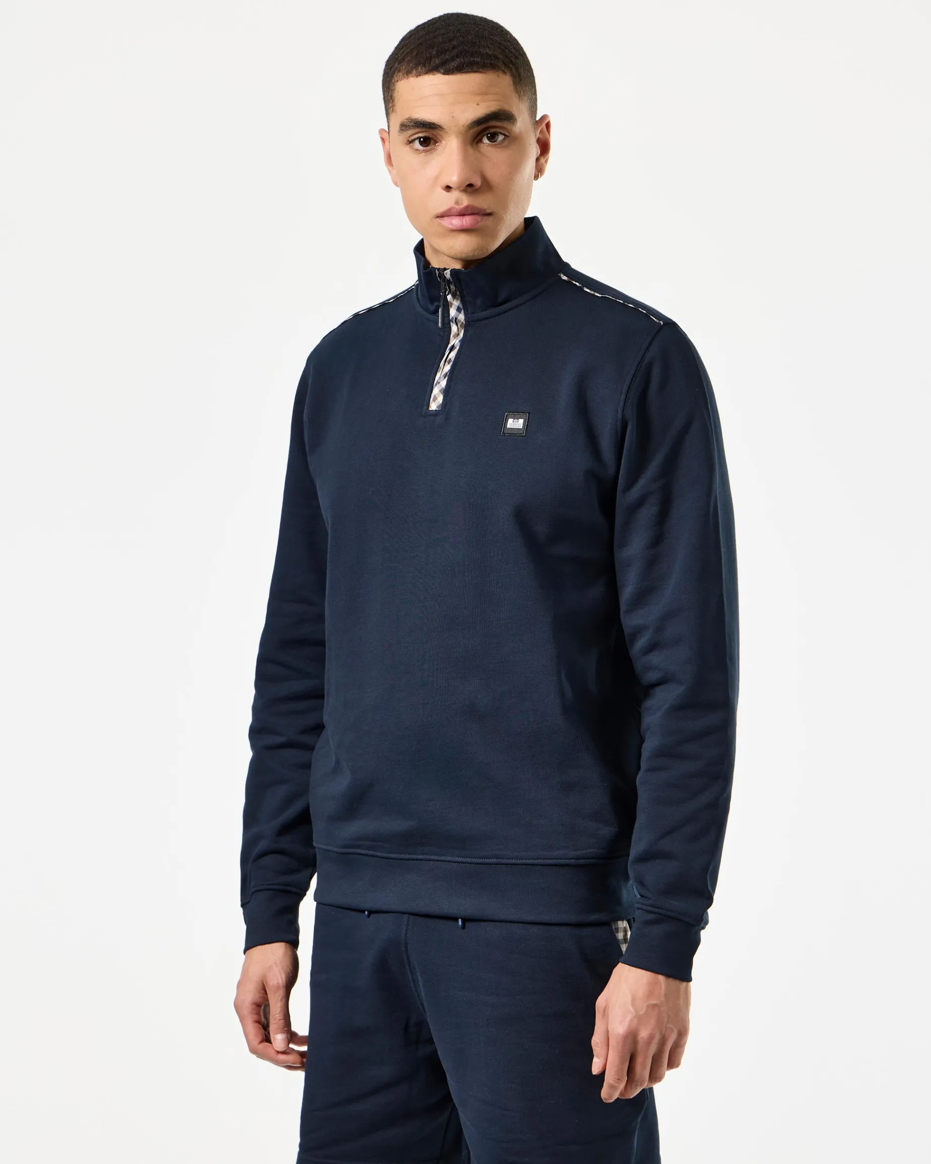 Matisa Sweatshirt mit Viertelreißverschluss Marineblau/Mid House Check