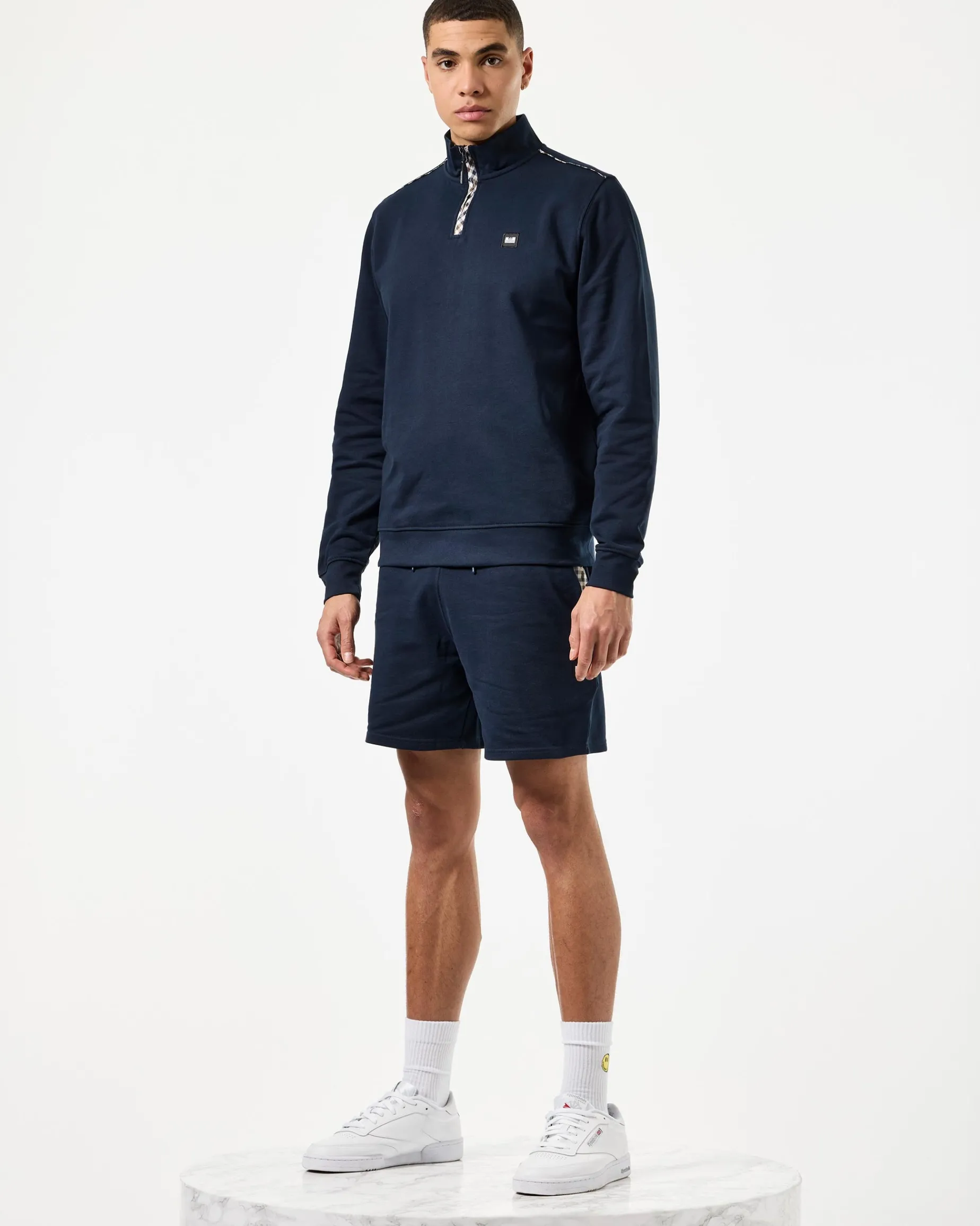 Matisa Sweatshirt mit Viertelreißverschluss Marineblau/Mid House Check