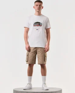 T-Shirt mit aufgestickter Pyramiden-Grafik in Weiß