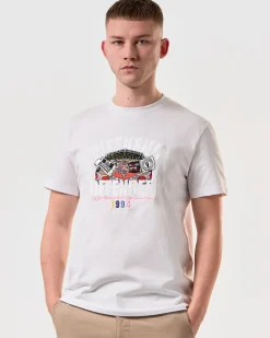 T-Shirt mit aufgestickter Pyramiden-Grafik in Weiß