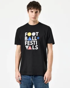 T-Shirt mit Grafik „Football + Festivals“ in Schwarz