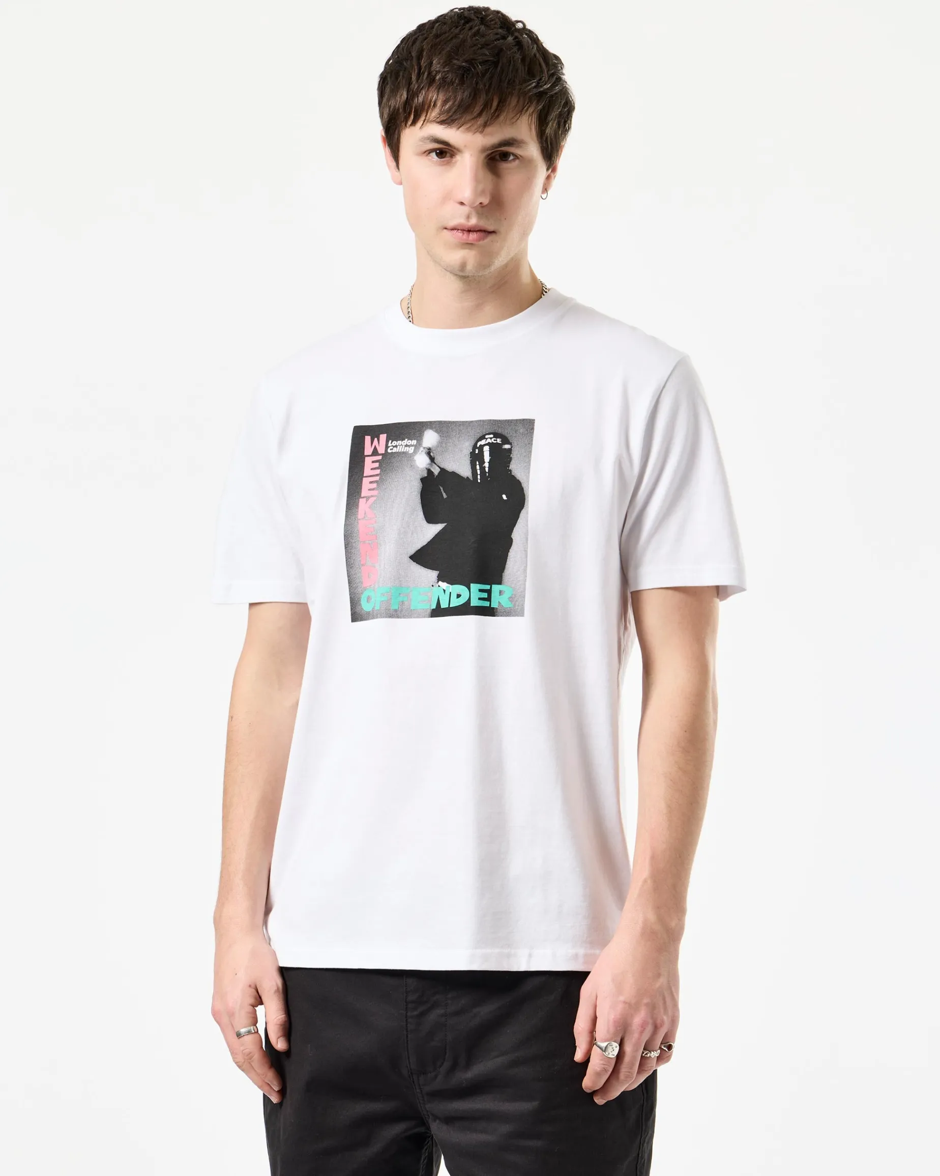 T-Shirt mit Grafik „London Calling“ in Weiß