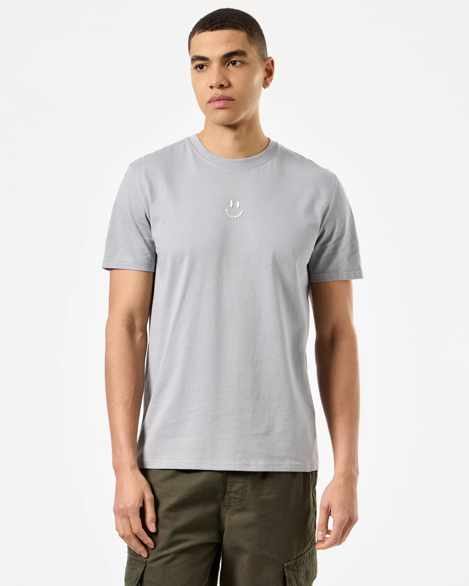 T-Shirt mit Smile-Grafik, Rauchgrau