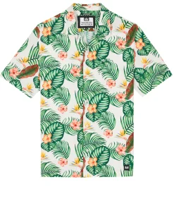Weißes Lotus-Hemd mit weißem Lotus-Print