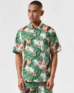Weißes Lotus-Hemd mit weißem Lotus-Print