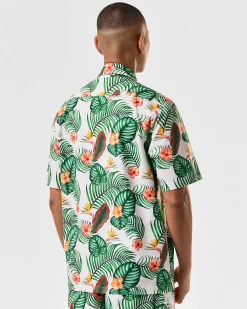 Weißes Lotus-Hemd mit weißem Lotus-Print
